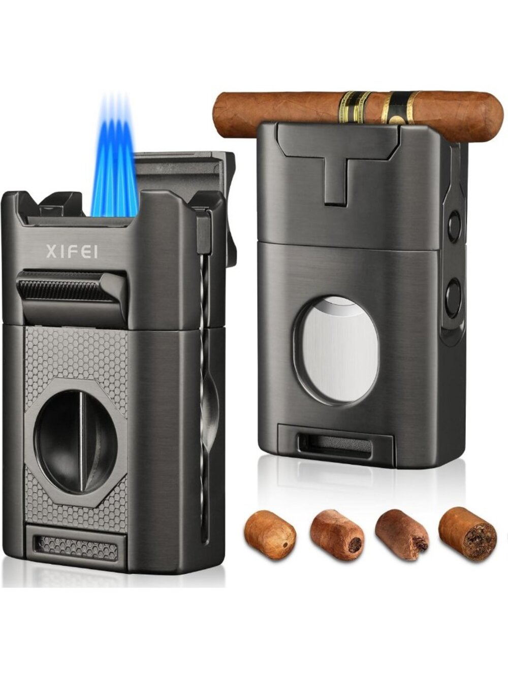 6-in-1 Cigar Lighter with Cutter, Punch, Holder & 4 Jet Flame - Perfect Gift for
